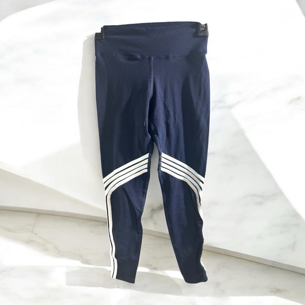 925 Gym And Tone It Striped Navy High Waist Leggings‎ Size Small